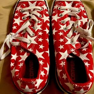 Size 9 gently-used Red Converse with white stars